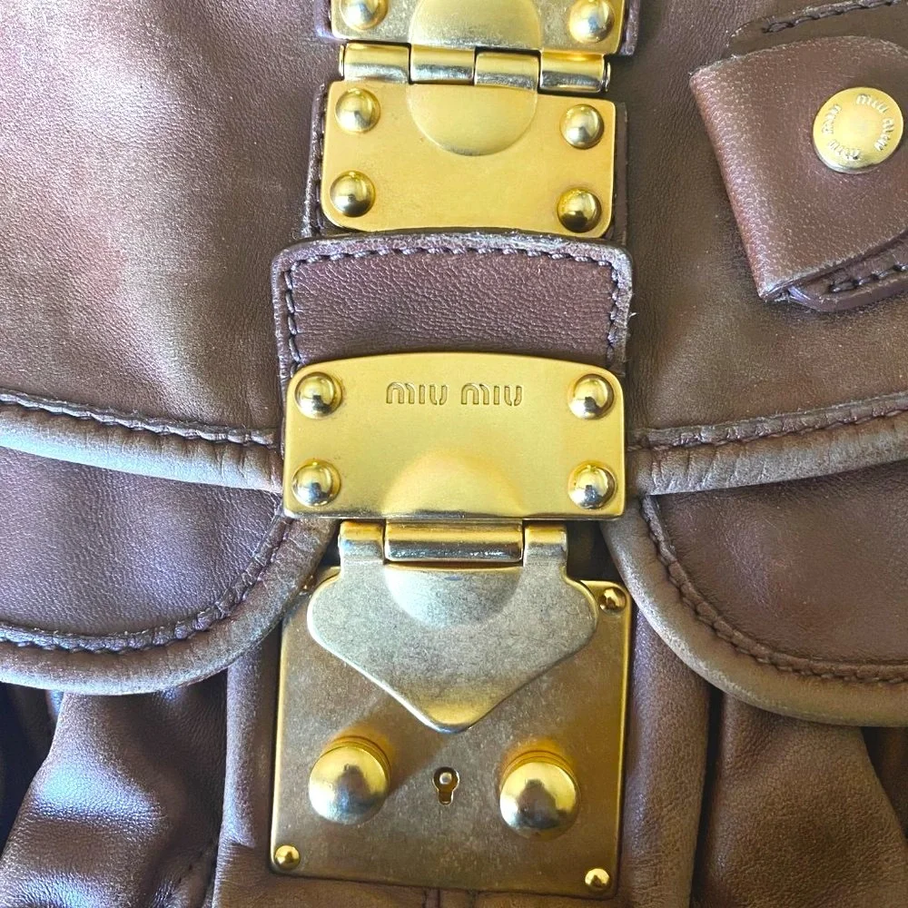 Miu Miu Brown Leather Pleated Hobo Bag - Picture 3 of 7